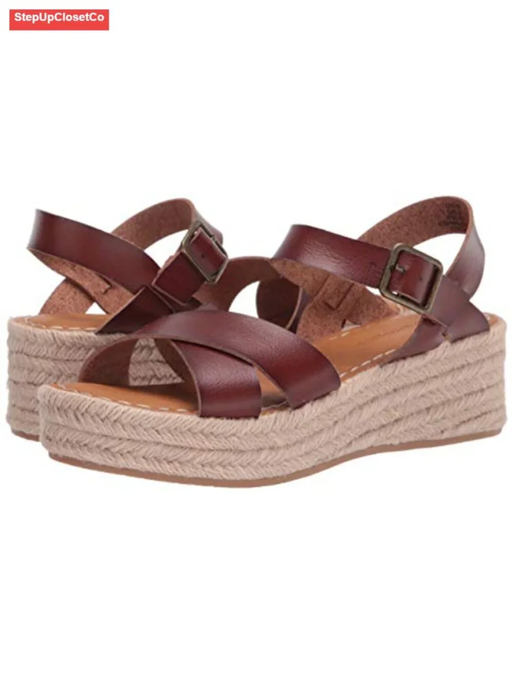 Women's Flatform Espadrille Ankle Strap Wedge Sandals Faux Leather